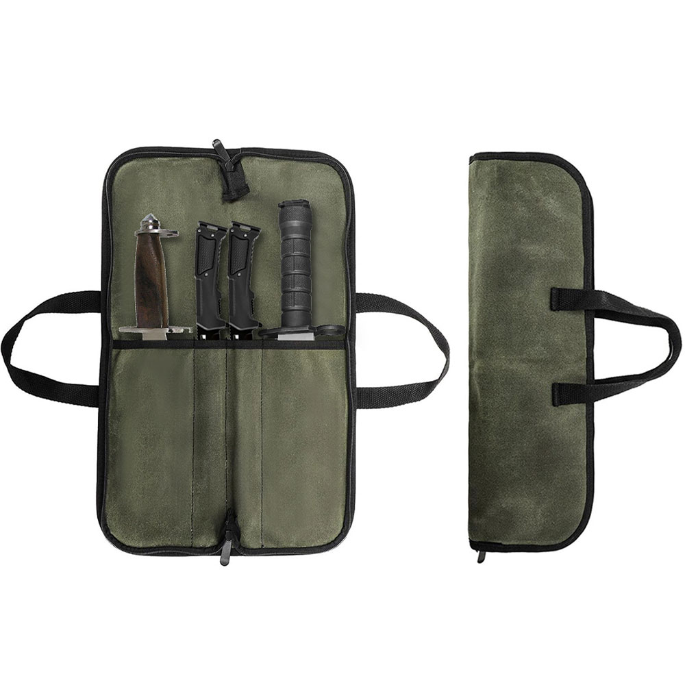 Hunting Knife Outdoor - 왁스 캔버스 나이프 롤백 다용도 슬롯