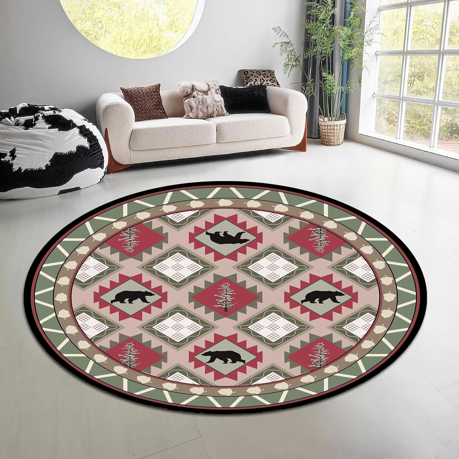 빈티지 자연 숲 원형 러그 녹색 갈색 엘크 곰 무늬 카 - Hunting Outdoor Mat 리뷰 및 가격
